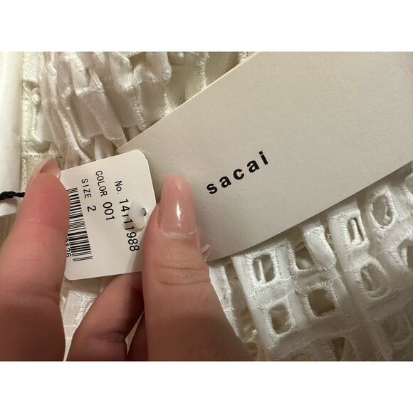 Sacai square lace white woven eyelet fit flare skirt size 2 NEW $1200 - Picture 7 of 9